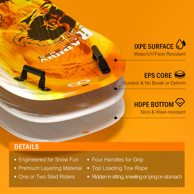 Erwachsene 122cm Woowove Schneebord Schaumstoff HDPE Kunststoff Schnee Schlitten mit 2 Griffe Ziehen Seil