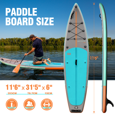 11'6&quot; x 31'5&quot; x 6&quot; aufblasbares Stand-up-Paddel-Board für Seen Flüsse Ultra-stabiles Design