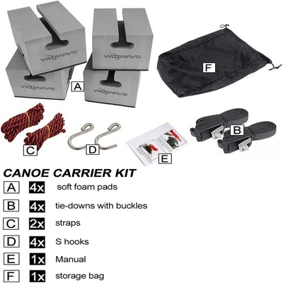 WOOWAVE Deluxe Soft Foam Block Canoe Carrier Kit für Seen Flüsse Einfach zu installieren