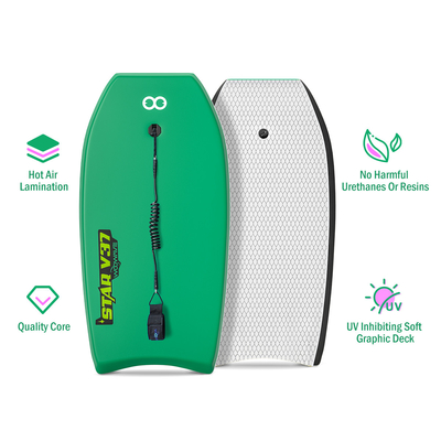Custom Bodyboard BLUE/YELLOW/GREEN 37'' Schaumbrett Schwimmen Surfbrett zum Spaß im Wasser