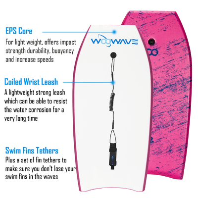 41 Zoll Kids Swim Surfboard Pink Body Board Bodyboard mit Leine EPS XPE HDPE Material