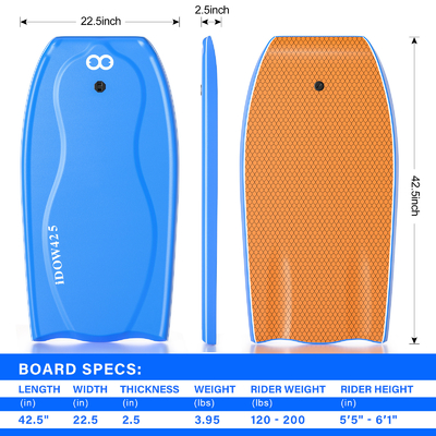 Leichtes Surf-Bodyboard mit Surf Leash 22,5 Zoll Breite 3,95 Pfund Gewicht